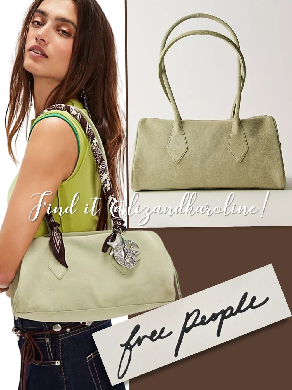 New! Free People Sierra Suede Shoulder Bag in Sage